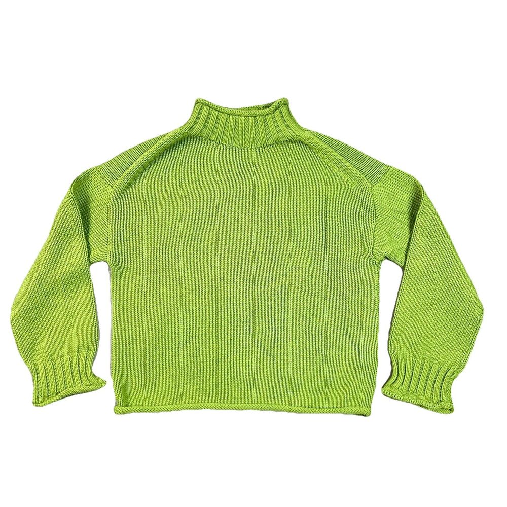 J Crew 2025 Rollneck Sweater Womens XXS Green Cotton Coastal Knit Coastal Cozy